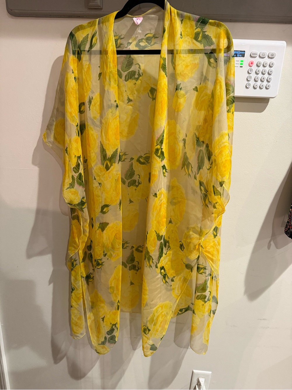 Sheer Yellow Floral Kimono Cover-Up